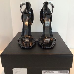 YSL OPYUM LOGO HEELS WITH BLACK HARDWARE SANDALS